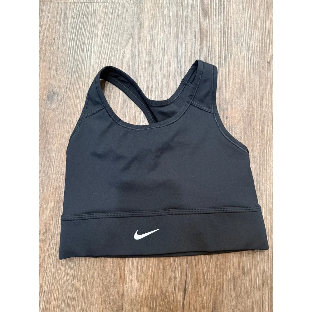 Nike Womens Dri-FIT Racerback Sports Bra Black White Swoosh Medium Impact Size S